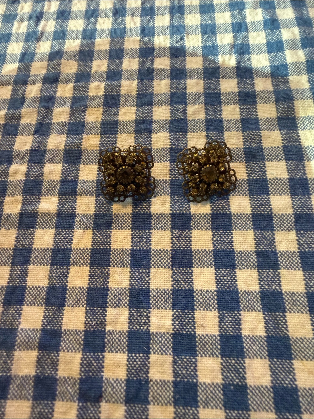 Vintage Avon Gold Tone with Orange and Gold Tone Rhinestones Stud Earrings